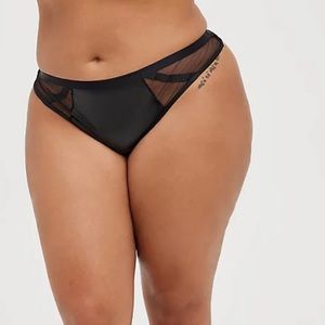 Torrid black faux leather & mesh cutout thong panty